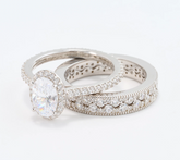 Diamonique Sterling Silver Oval Cut with Halo Stacked Ring, Size 7